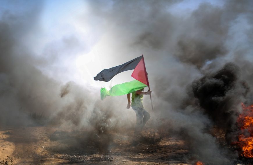 man, palestinian flag, smoke