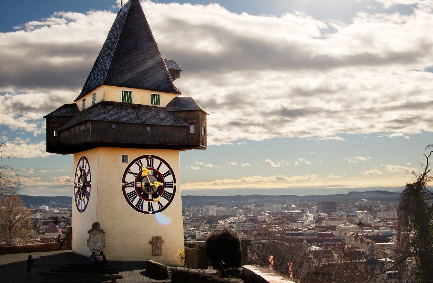 graz, clock, clock tower