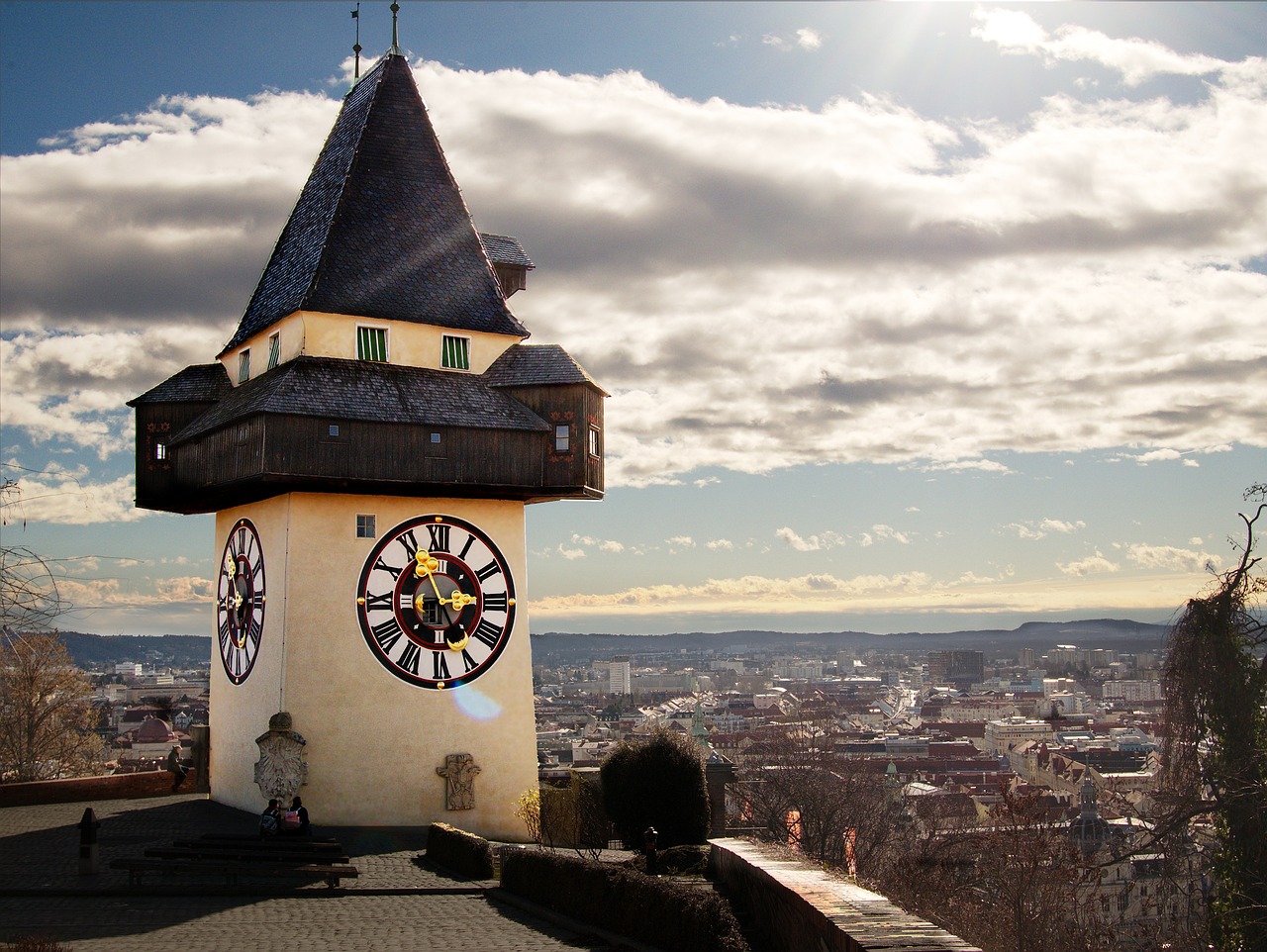 graz, clock, clock tower