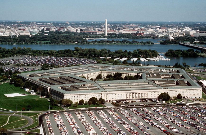 Aerial view of the Pentagon, headquarters of the U.S. Department of Defense, central to discussions on military spending and policy