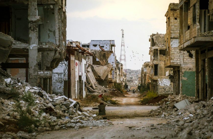 a destroyed building in a city